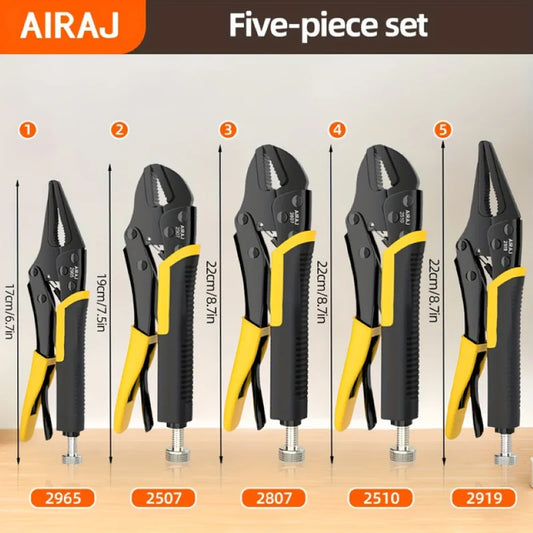 5-Piece AIRAJ Locking Pliers Set With Quick Release Curved Mouth