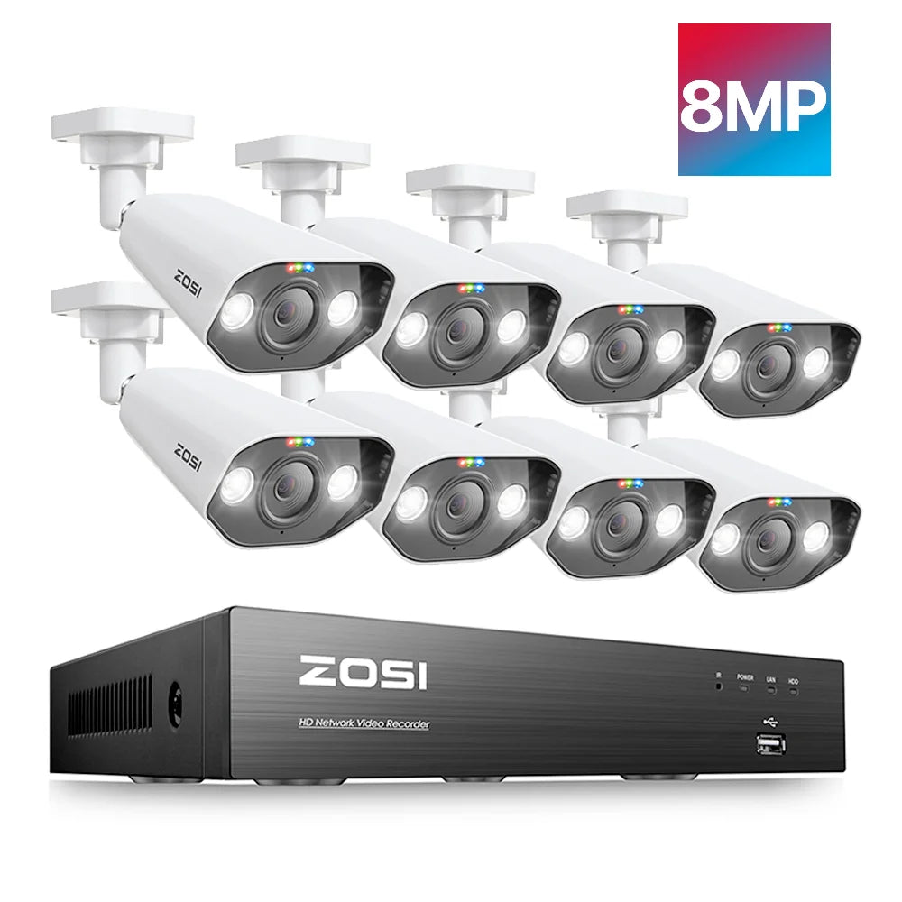ZOSI 8MP CCTV System 8 Channel NVR Kit With Spotlight