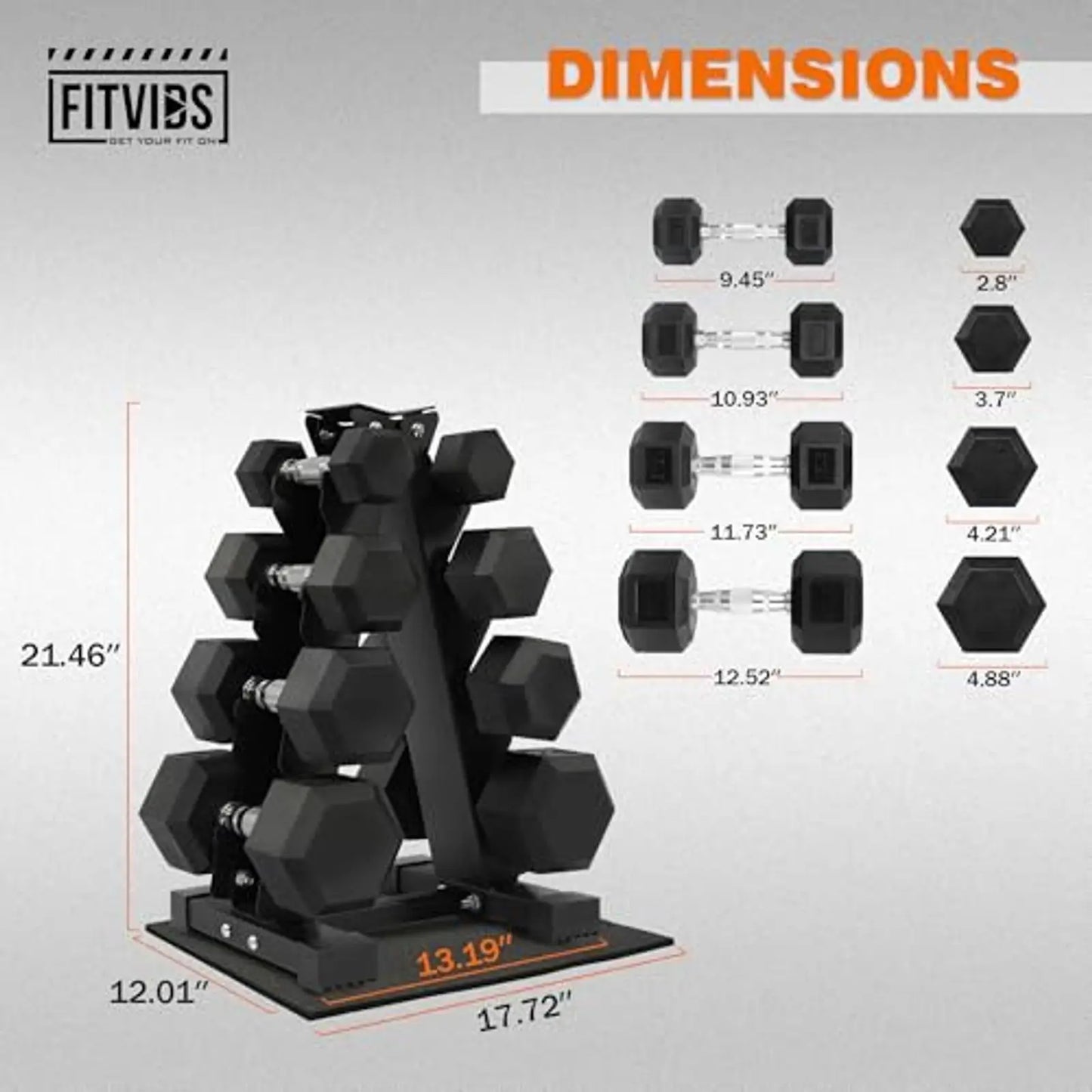Dumbbell Set With Storage Rack Rubber Coated Hex Weights Anti Slip Grip