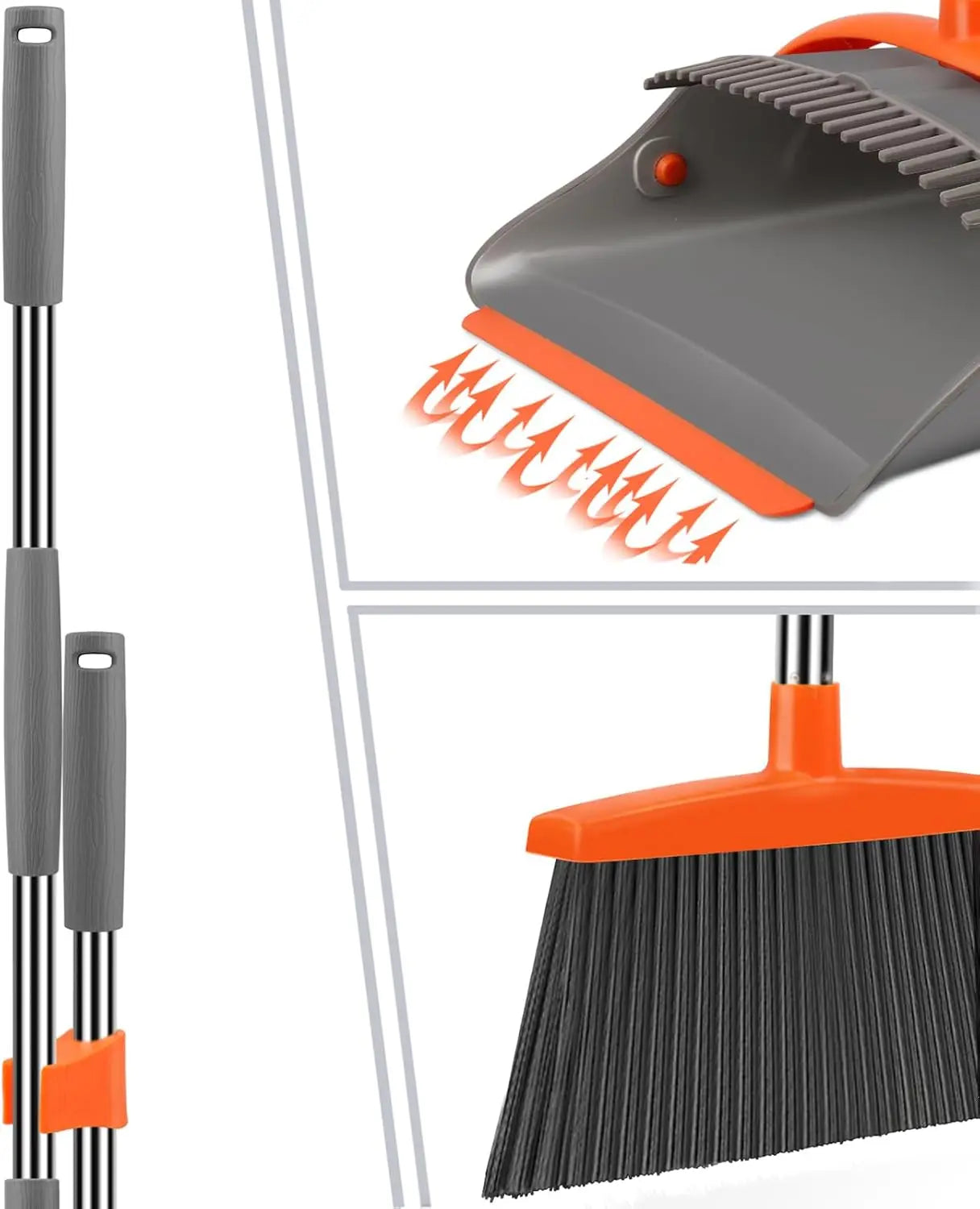 XMSJ Broom and Dustpan Set Upright Standing Cleaning Combo