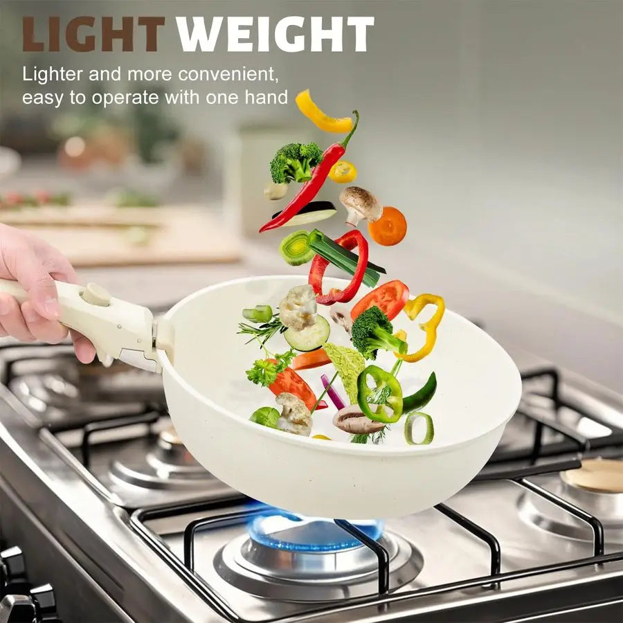 Nonstick Ceramic Pots and Pans Set With Detachable Handles Stackable
