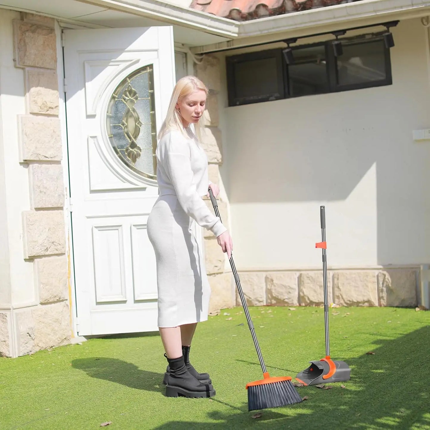 XMSJ Broom and Dustpan Set Upright Standing Cleaning Combo