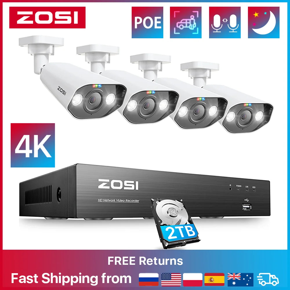 ZOSI 8MP CCTV System 8 Channel NVR Kit With Spotlight