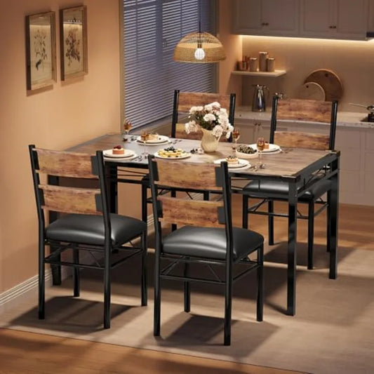 SHXI Retro Dining Table Set With Corner Protector And Chairs