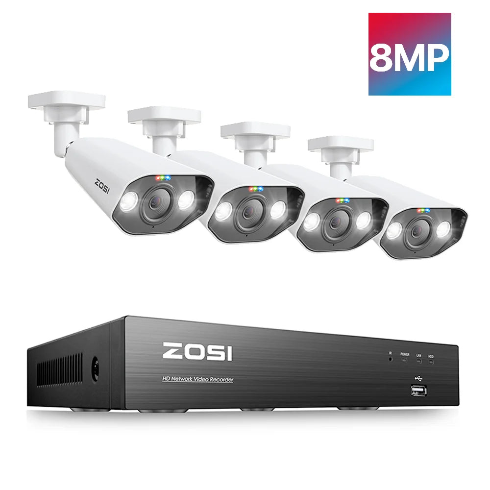 ZOSI 8MP CCTV System 8 Channel NVR Kit With Spotlight