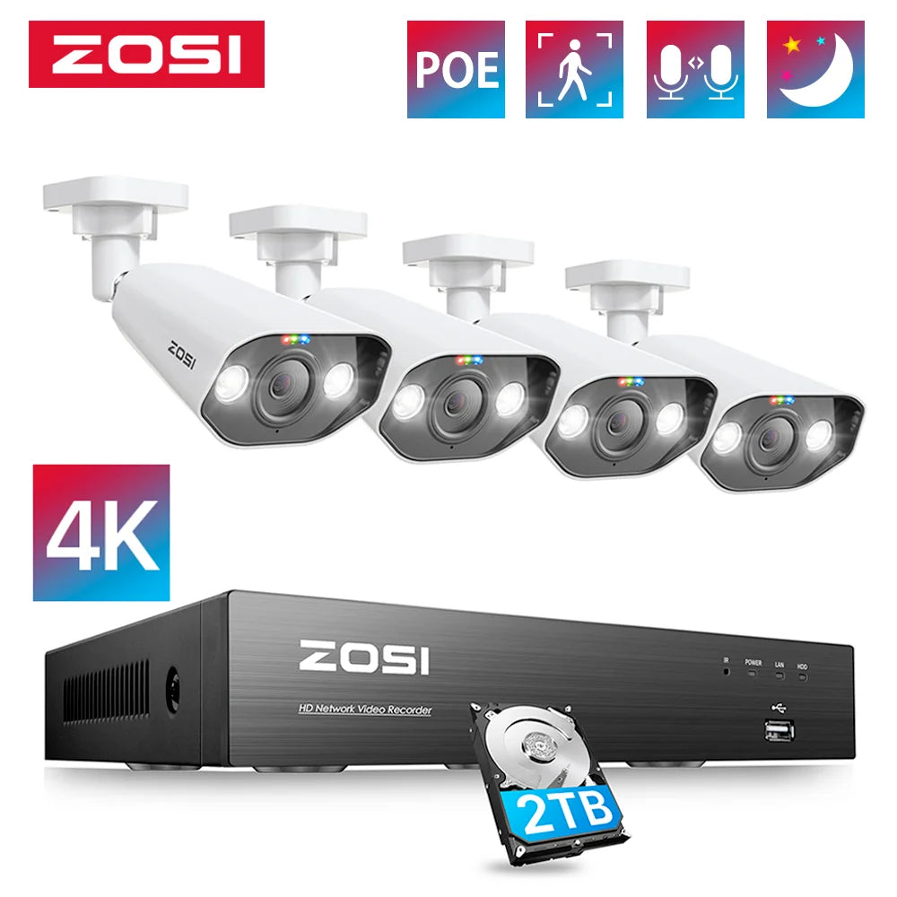 ZOSI 8CH POE CCTV Surveillance Kit With 4K Outdoor Cameras