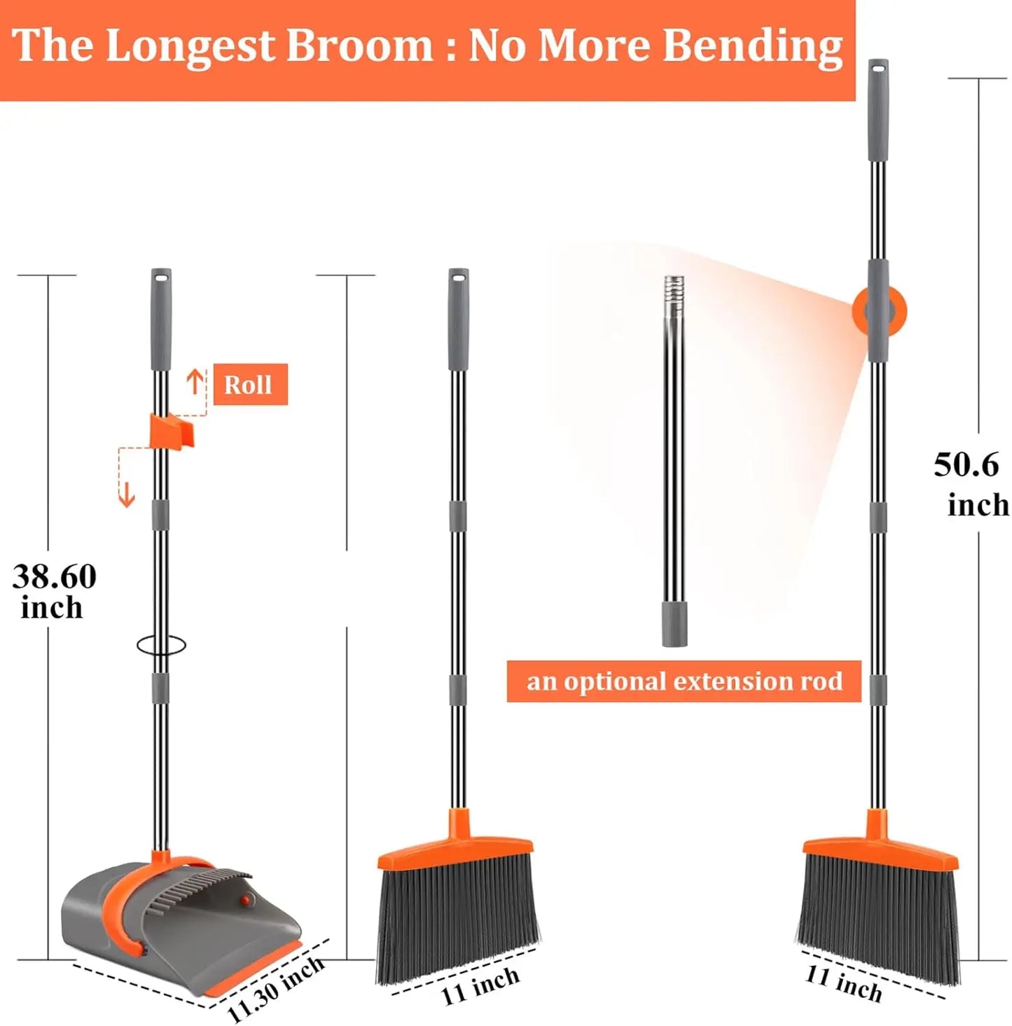 XMSJ Broom and Dustpan Set Upright Standing Cleaning Combo