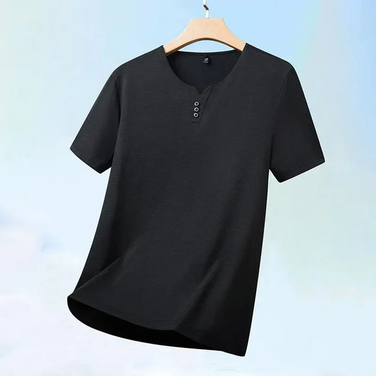 Men's Business Casual V Neck Short Sleeve Top Korean Style