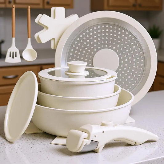 XMSJ 10-Piece Pots and Pan Set with Detachable Handles