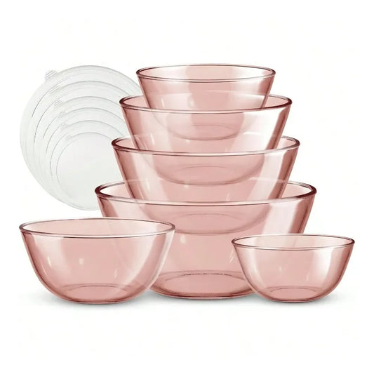 XMSJ Glass Mixing Bowl Set With Lids Borosilicate Nesting Bowls