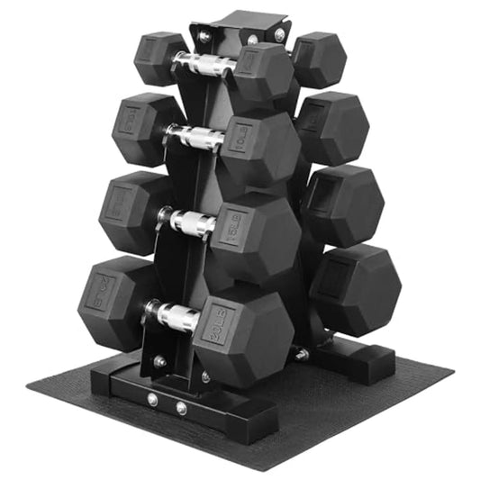 Dumbbell Set With Storage Rack Rubber Coated Hex Weights Anti Slip Grip