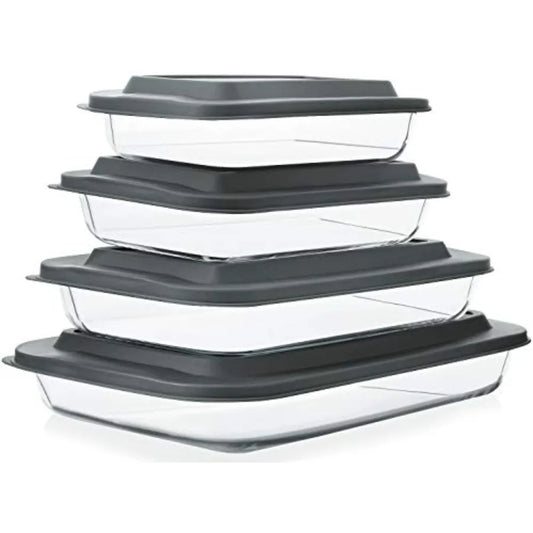 8-Piece Deep Glass Baking Dish Set With Lids