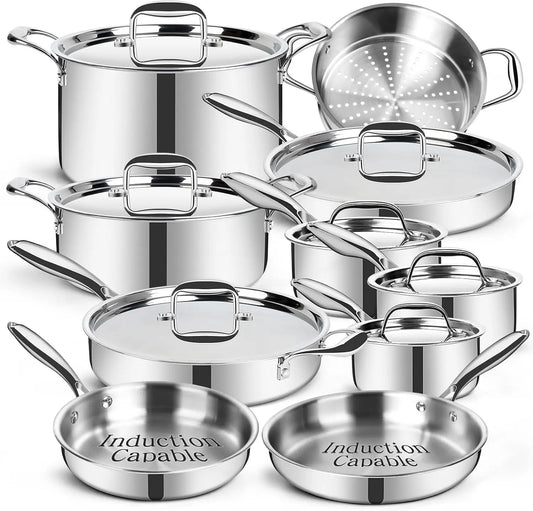 3-Ply Stainless Steel Cookware Set Oven Safe Induction Compatible