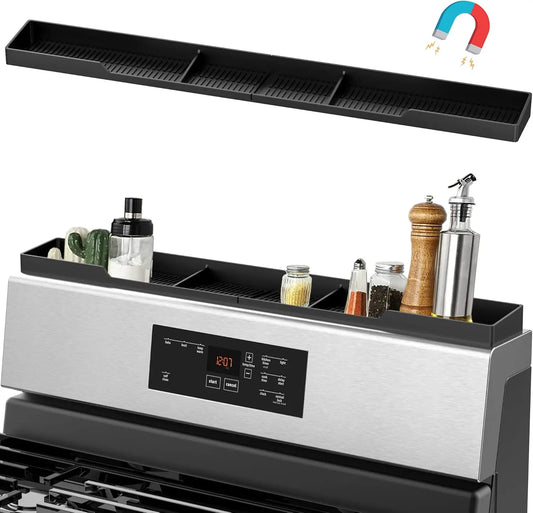 Magnetic Stove Top Shelf With Three Partitions For Spice Organization