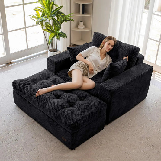 Oversized Chaise Lounge Sofa With Ottoman And Cushioned Back