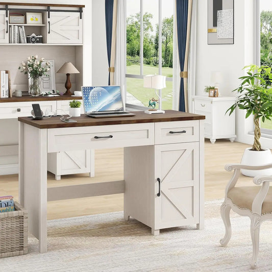 MOYU Farmhouse Executive Desk With Drawers And Cabinet