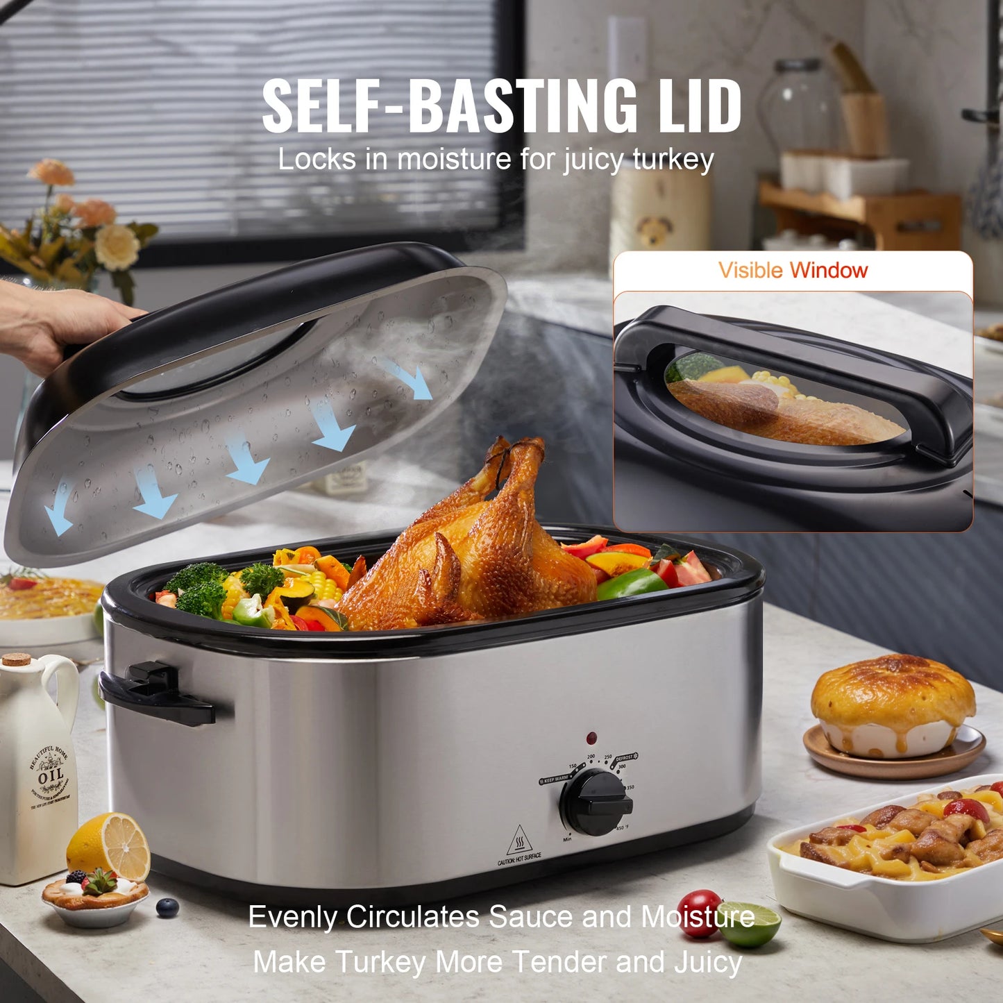 SucceBuy Electric Roaster Oven With Self Basting Lid 1450W