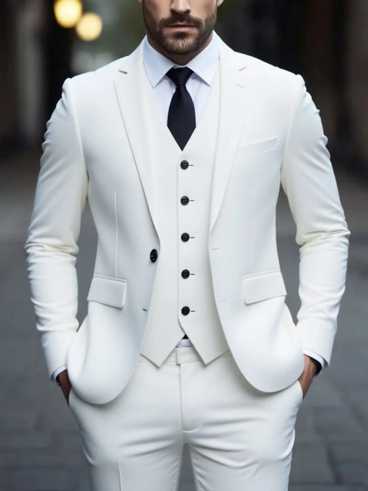 Men's Three-Piece White Suit Anti-Wrinkle No-Iron Business Attire