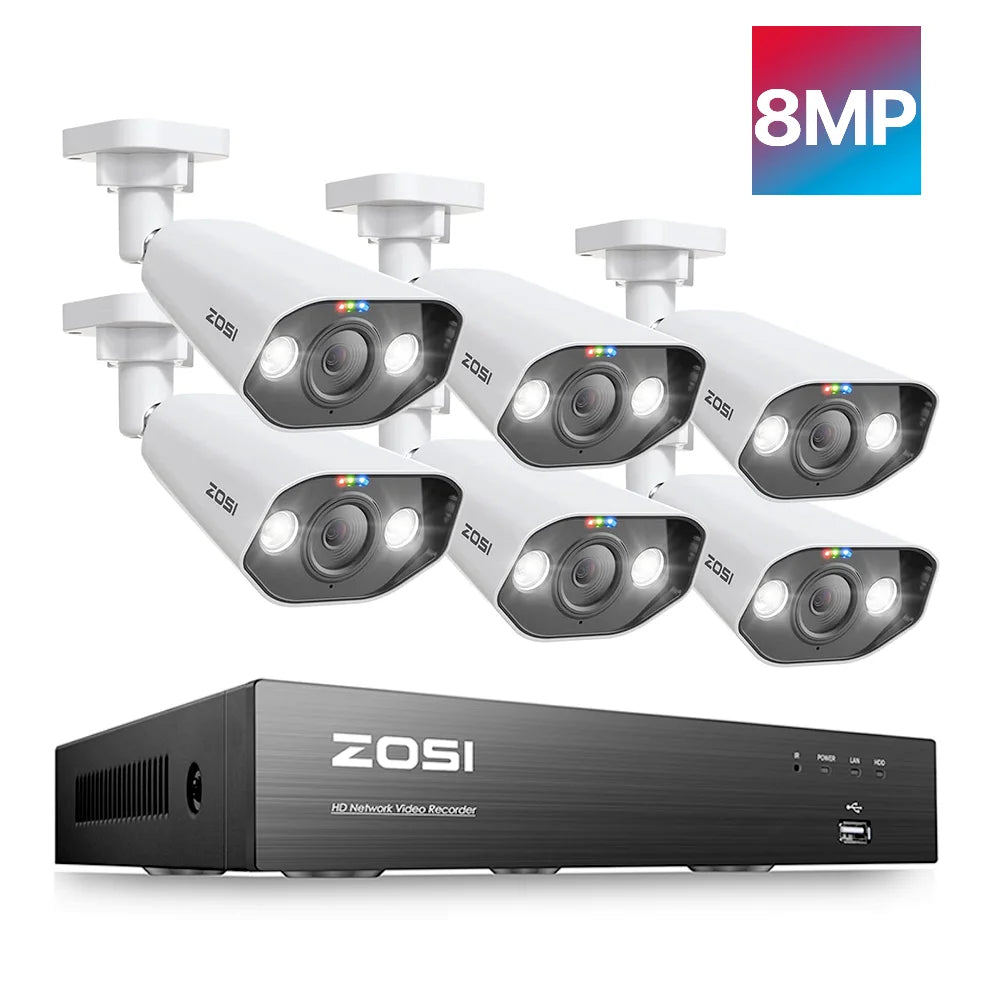 ZOSI 8MP CCTV System 8 Channel NVR Kit With Spotlight