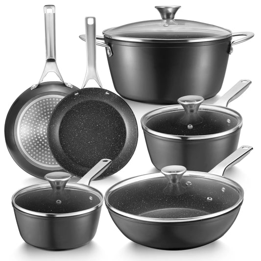 Bezia Induction Cookware Nonstick 10-Piece Pots And Pans Set