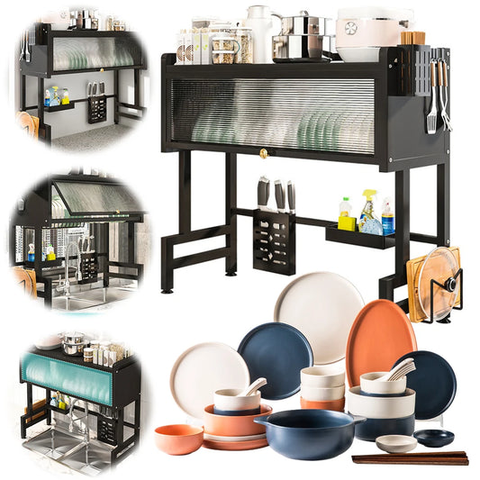 Three-Tier Over-Sink Dish Rack Steel Kitchen Organizer