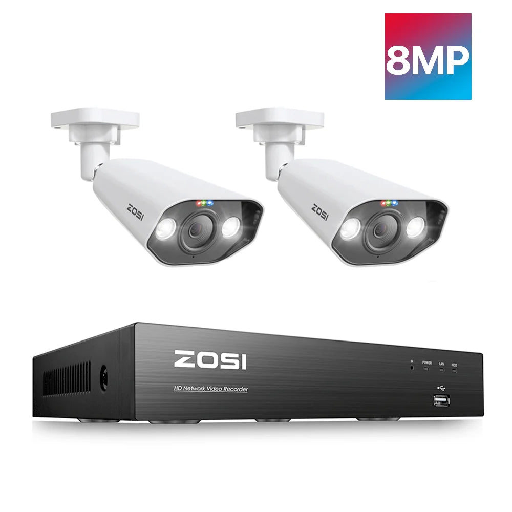 ZOSI 8MP CCTV System 8 Channel NVR Kit With Spotlight
