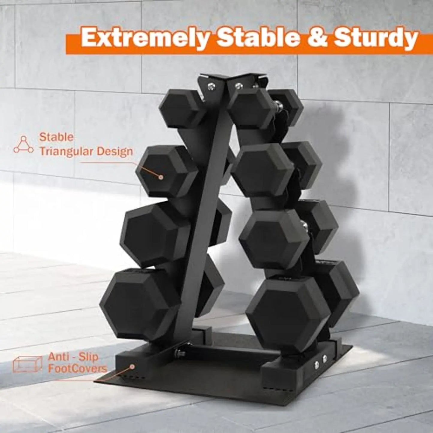 Dumbbell Set With Storage Rack Rubber Coated Hex Weights Anti Slip Grip