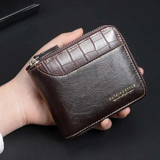 Leather RFID Zipper Wallet for Men with Coin Pocket