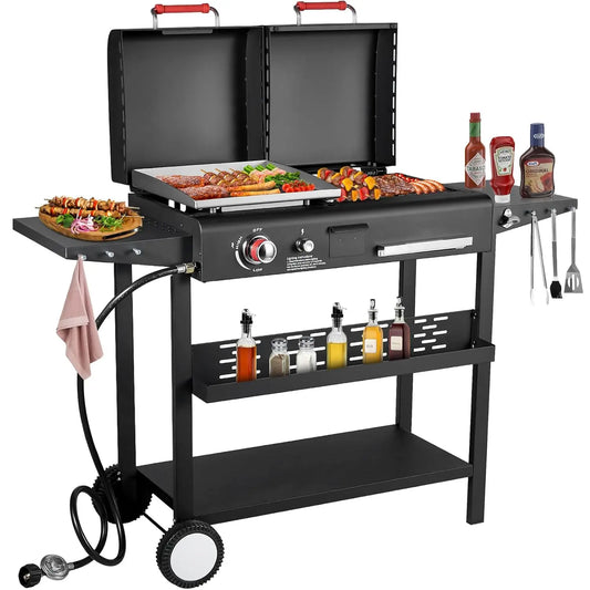 Dual Fuel BBQ Grill Combo Charcoal And Propane Griddle