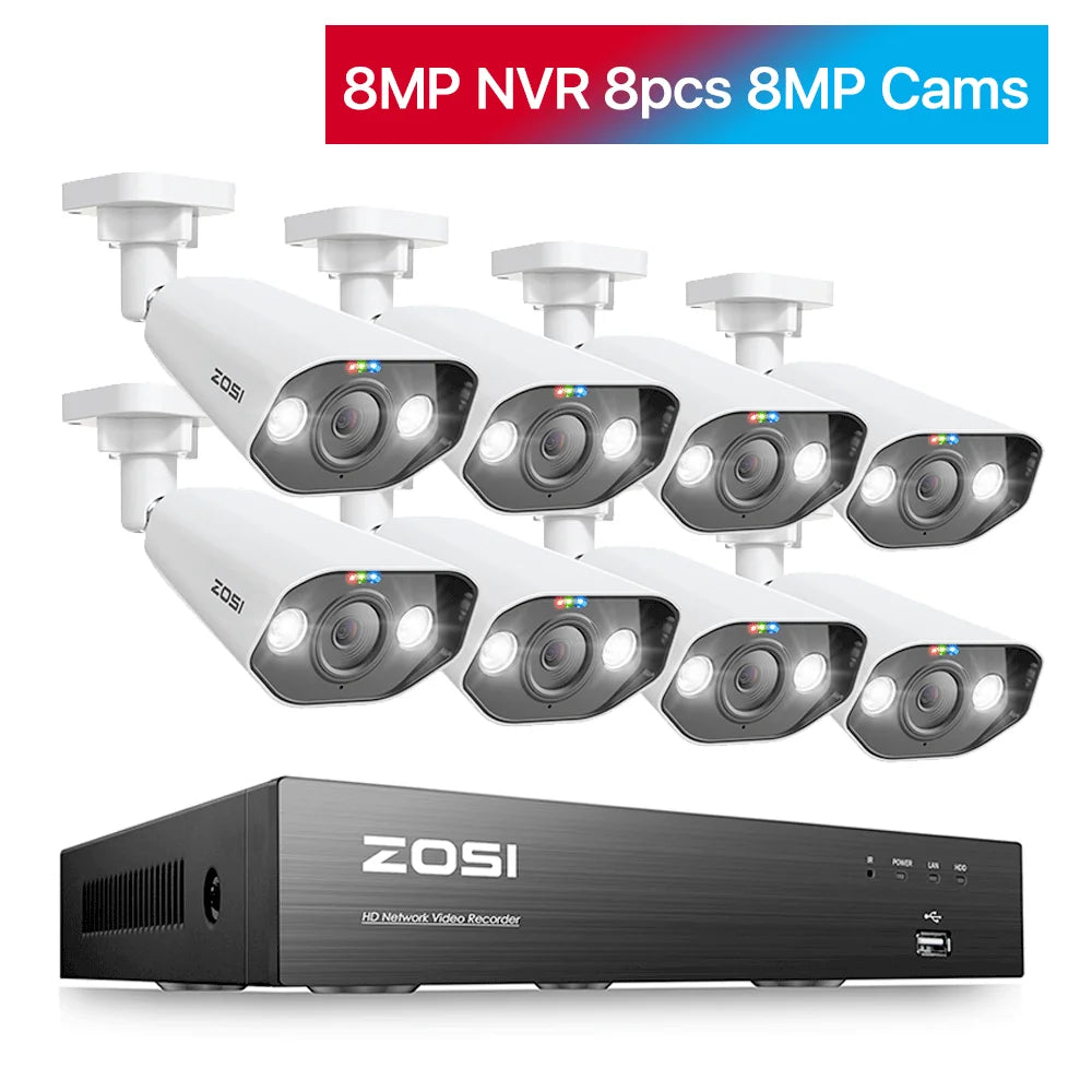 ZOSI 8CH POE CCTV Surveillance Kit With 4K Outdoor Cameras