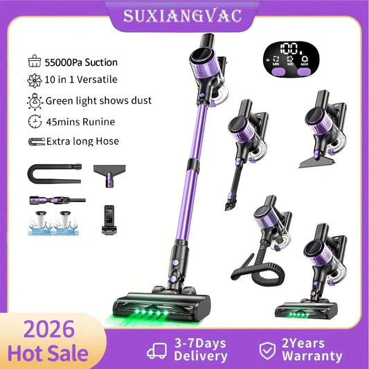 SUXIANGVACC Cordless Vacuum Cleaner 55KPa 500W 45min 10 In 1